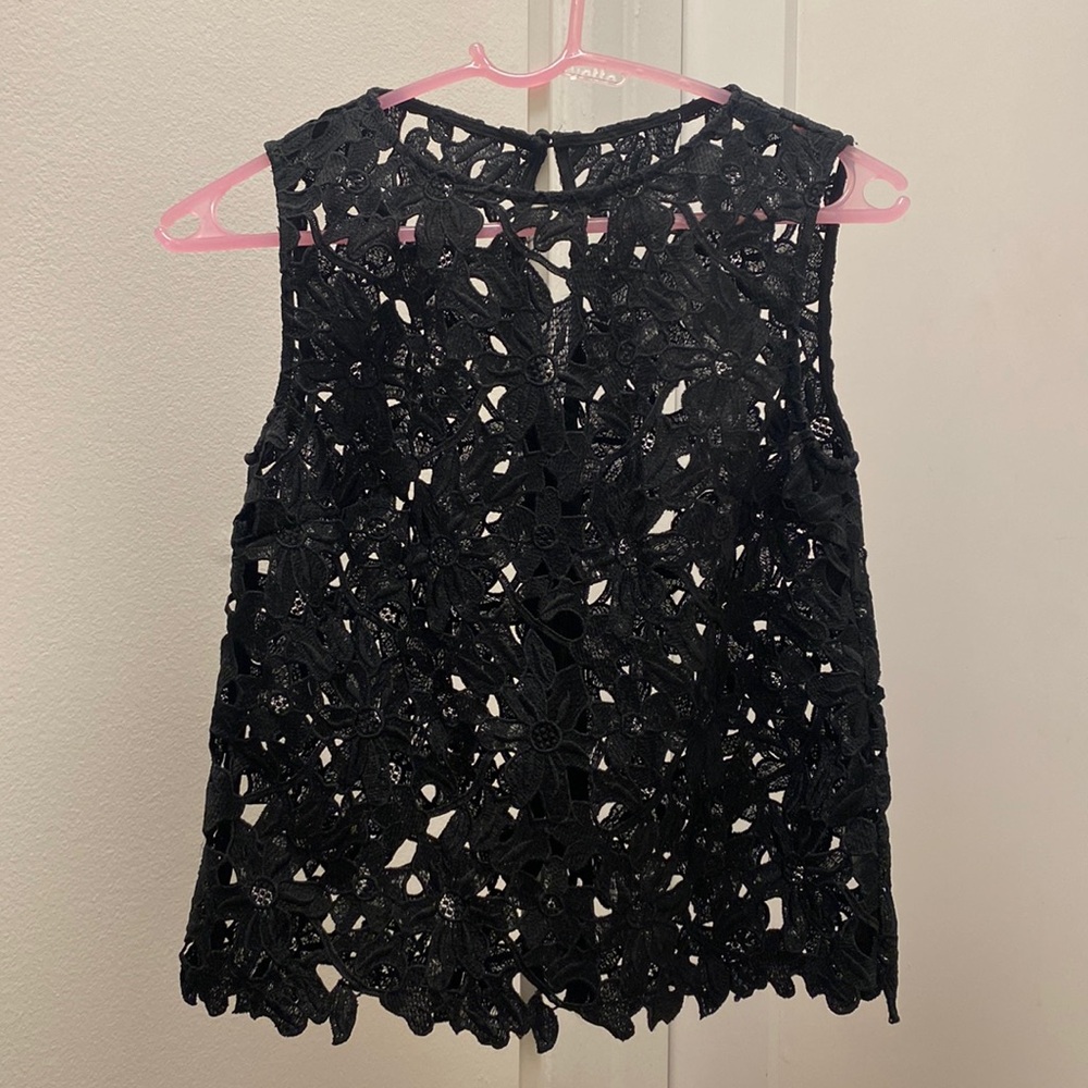Floral embroidered, lace cut out black top